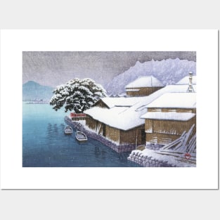 Evening Snow at Ishinomaki by Kawase Hasui Posters and Art